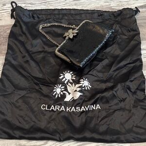 Clara Kasavina Black Snakeskin Clutch with Silver Chain and Dustbag